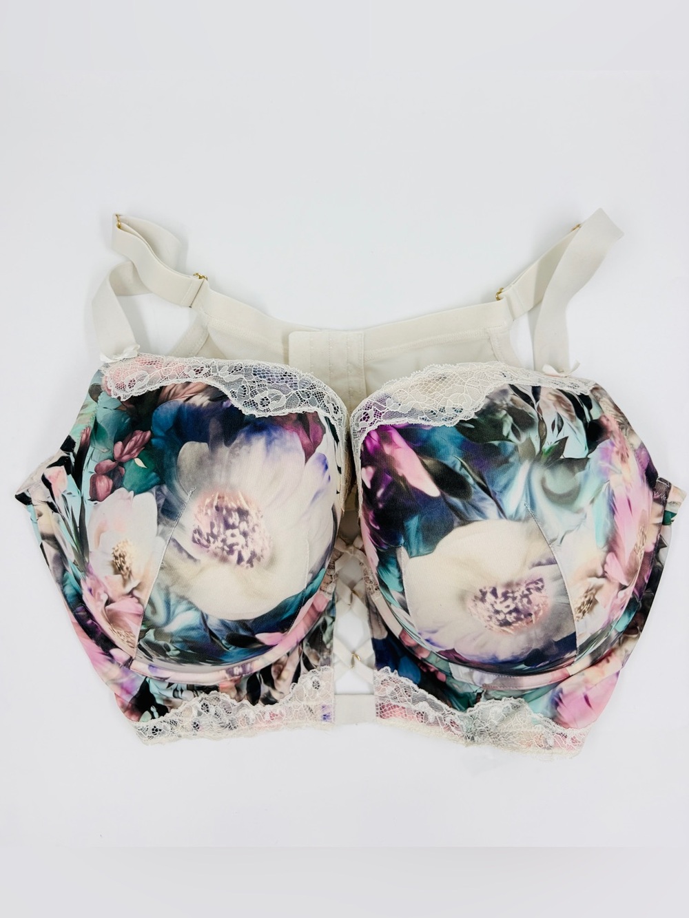 Cacique Lane Bryant Boost Plunge Floral Underwire Longline Bra 46DDD EUC